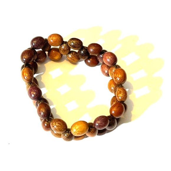 Vintage Woven Wood Bead Bracelet Fun Retro Pattern Unisex Jewelry - Picture 7 of 7